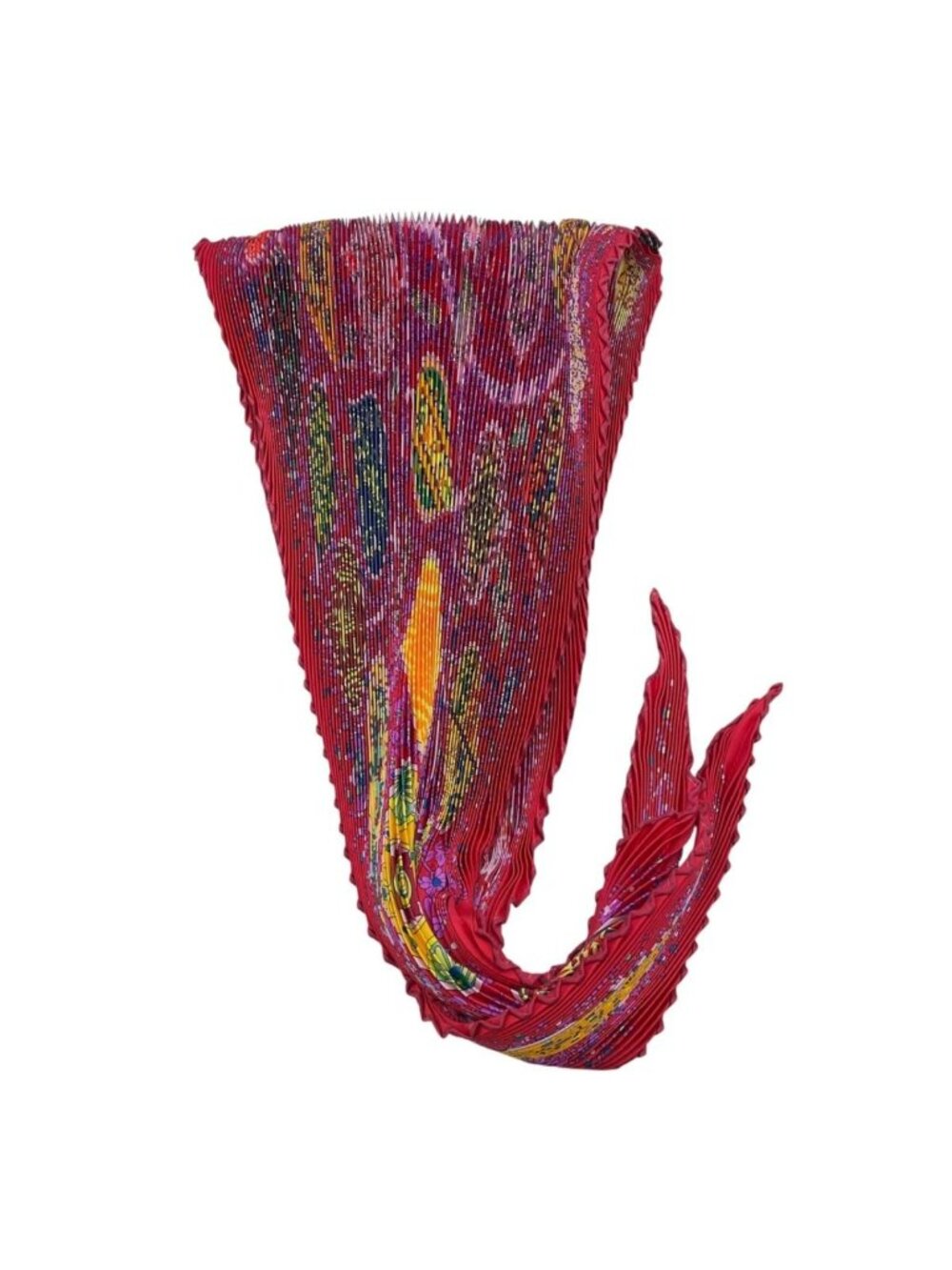 Hermes Scarf Carre 90 Pleated Tree of Life Red Silk - Picture 4 of 7
